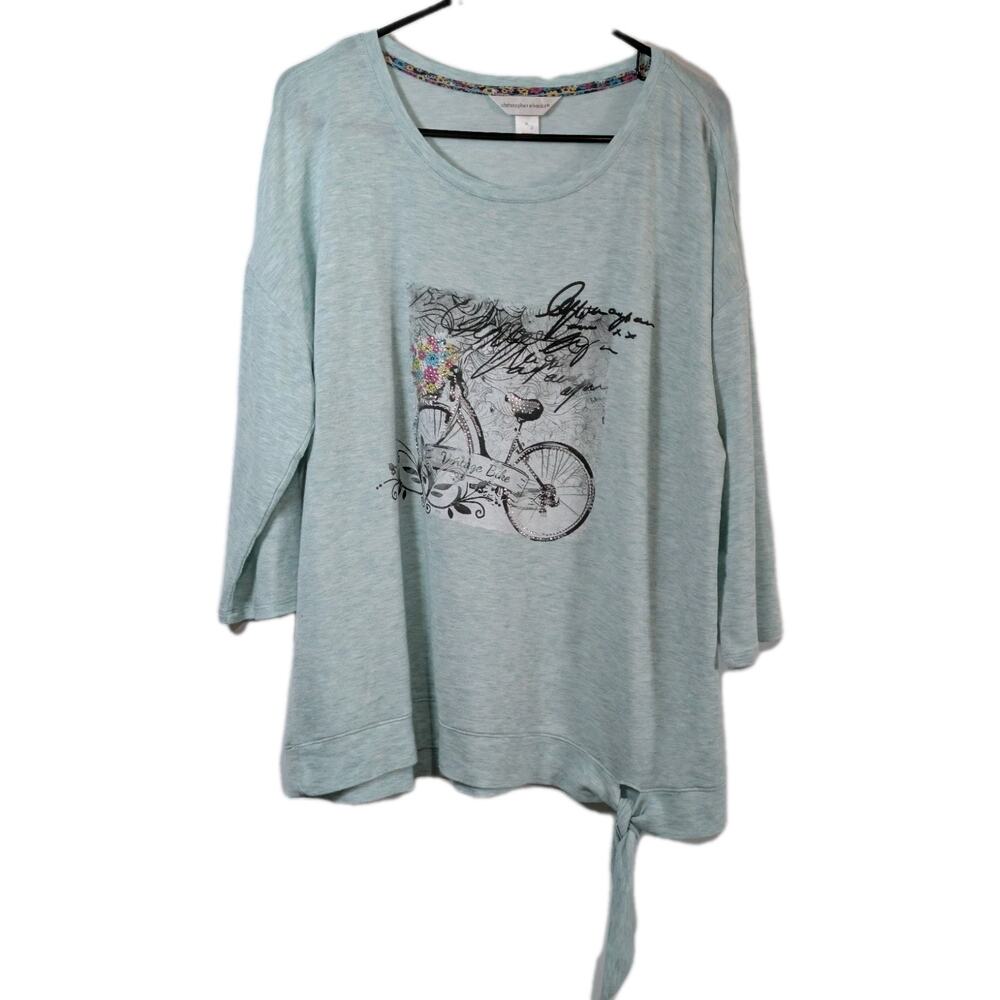 Christopher & Banks Shirt Size XL Cozy Paris France Aqua Blue Sparkly Tunic Top